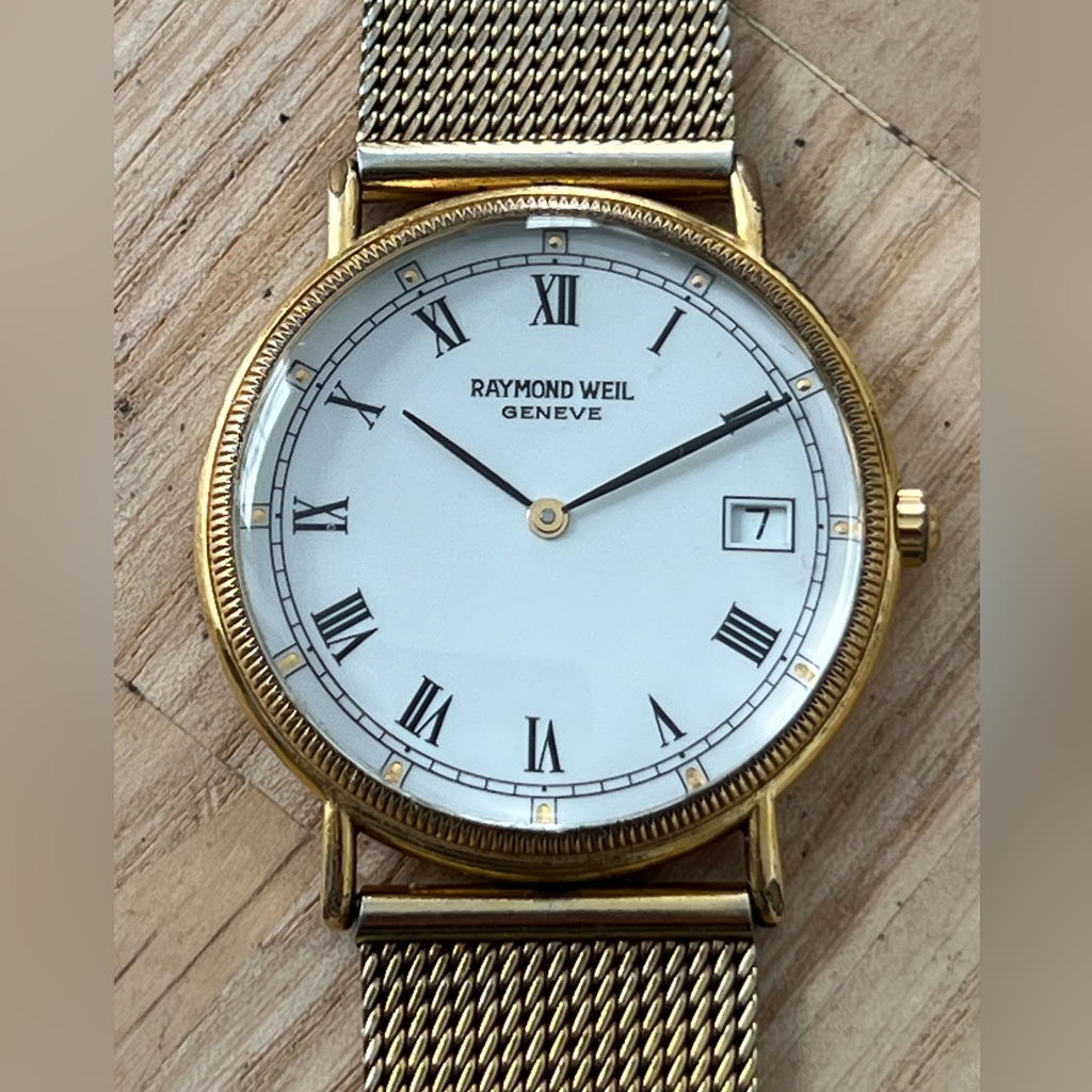 Raymond Weil 18k Gold Pl Luxury Watch White Dial Gold Case GoldTone Bracelet